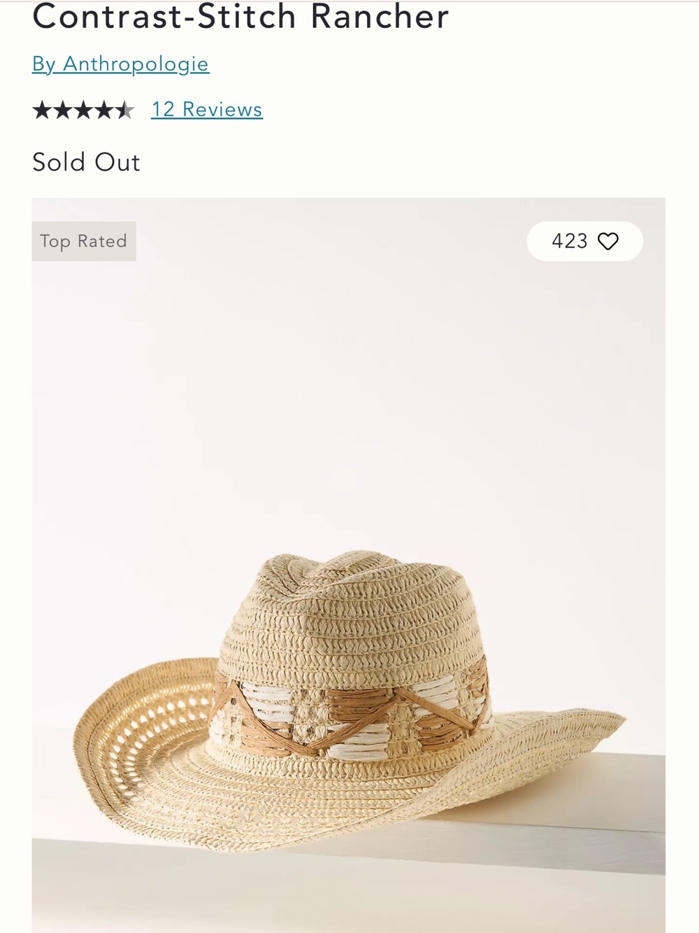 Anthropologie Contrast-Stitch Rancher Hat